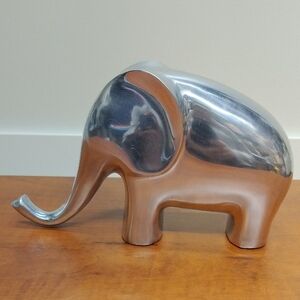 Elephant Figurine.  Silver Polished Metal   5” Tall 8" Long. Made in India